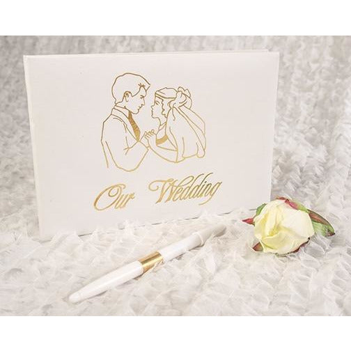 Vintage 1970's Wedding Guestbook with Pen - Wedding Collectibles