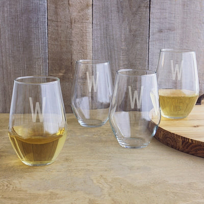 Custom Stemless Wine Glasses - Laser Engraved - Set of 4