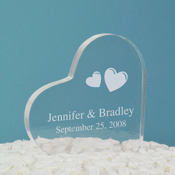 Personalised Wedding Cake Toppers With Heart Side Engraving & Crystals