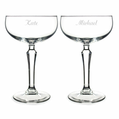 Personalized Champagne Coupe Toasting Flutes - Wedding Collectibles