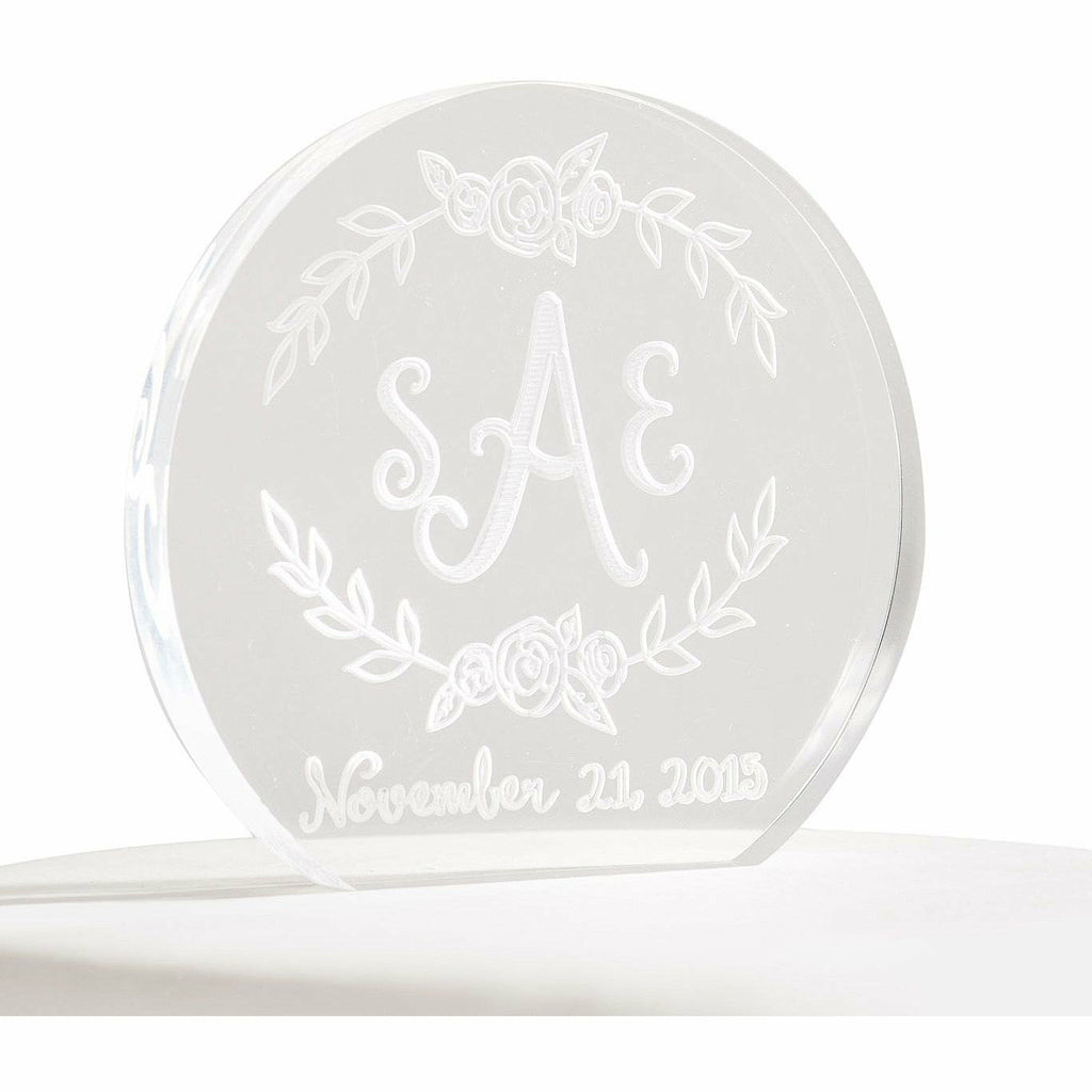 Personalized Floral Monogram Acrylic Cake Topper - Wedding Collectibles
