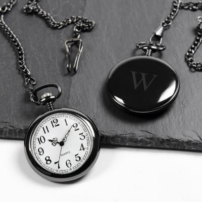 Personalized Gunmetal Finish Pocket Watch - Wedding Collectibles