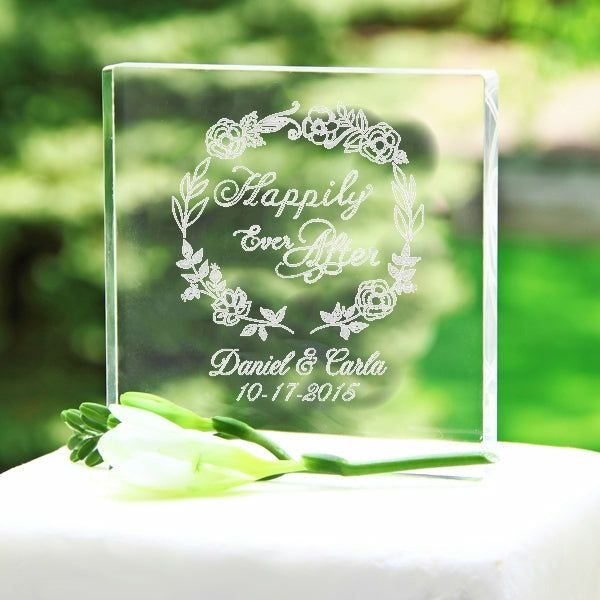 Personalized Happily Ever After Wreath Acrylic Wedding Cake Topper - Wedding Collectibles