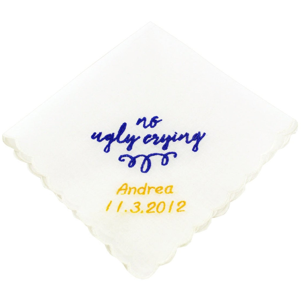 Personalized No Ugly Crying Wedding Handkerchief - Wedding Collectibles