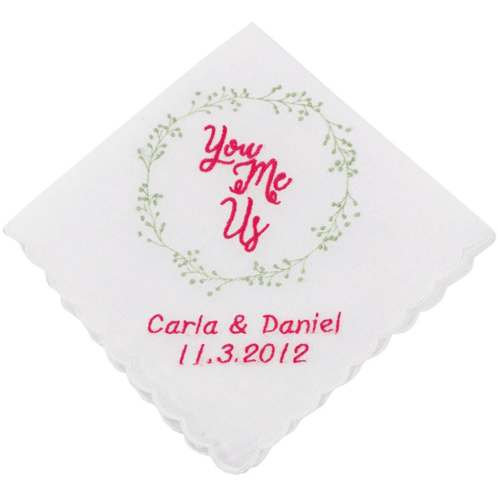 Personalized You, Me, Us Wedding Handkerchief - Wedding Collectibles