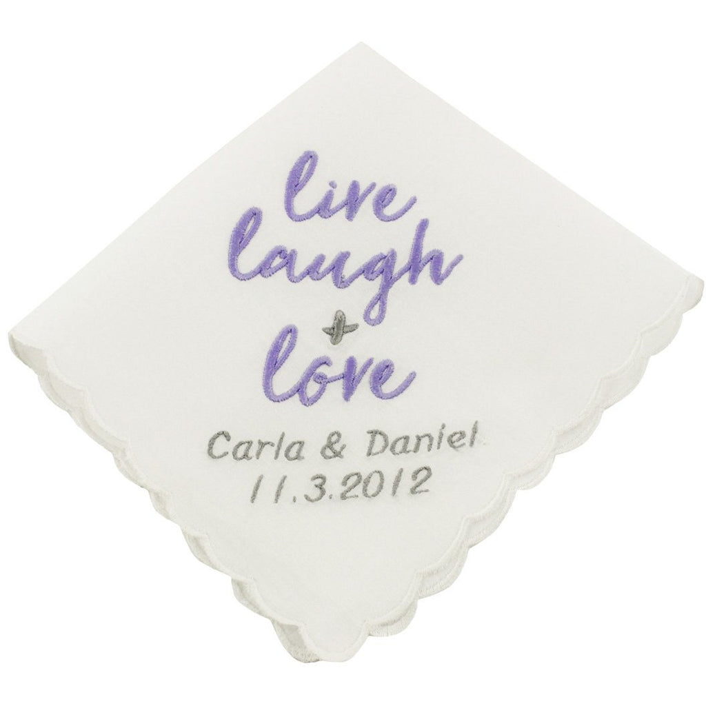 Personalized Live, Laugh & Love Wedding Handkerchief - Wedding Collectibles