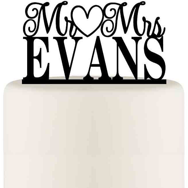 Personalized Mr and Mrs Heart Wedding Cake Topper with YOUR Last Name - Wedding Collectibles