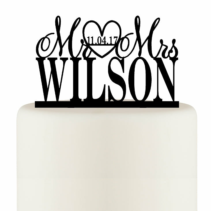 Personalized Mr and Mrs Wedding Cake Topper with YOUR Last Name and Wedding Date - Wedding Collectibles