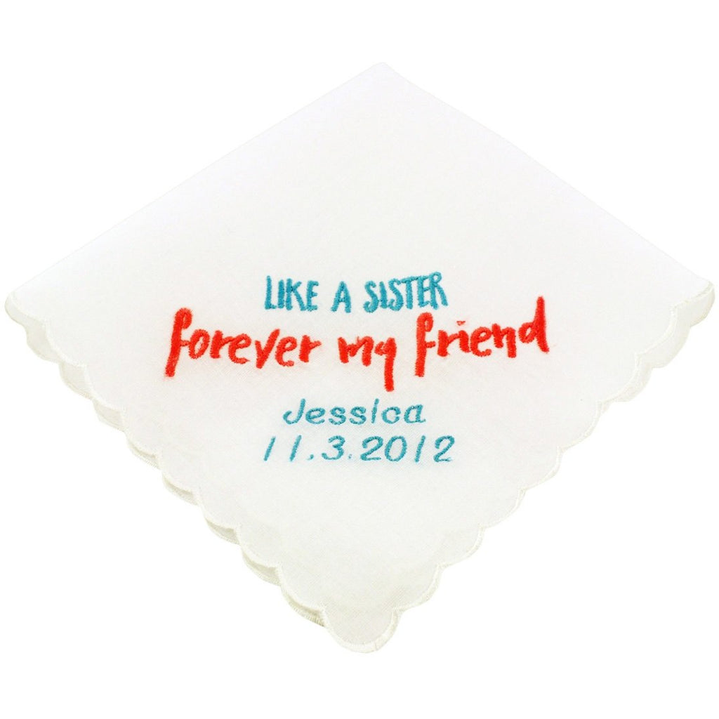 Personalized Like A Sister Wedding Handkerchief - Wedding Collectibles