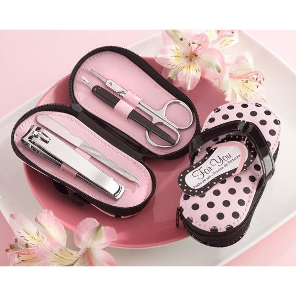 "Pink Polka Flip Flop" Five Piece Pedicure Set with Matching "Thank you" Tag - Wedding Collectibles