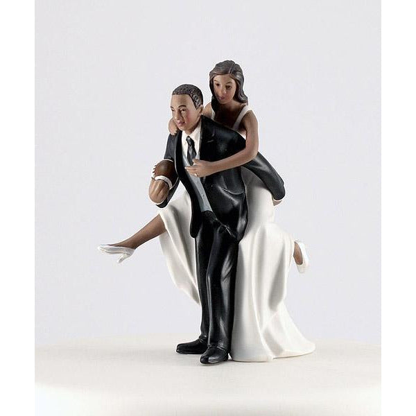 Playful Football Wedding Couple Figurine -Dark Skin Tone - Wedding Collectibles