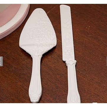 Porcelain Cake Serving Set with Embossed Lace Details - Wedding Collectibles