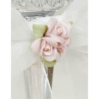 Porcelain Rose Bouquet Wedding Toasting Glasses - Wedding Collectibles