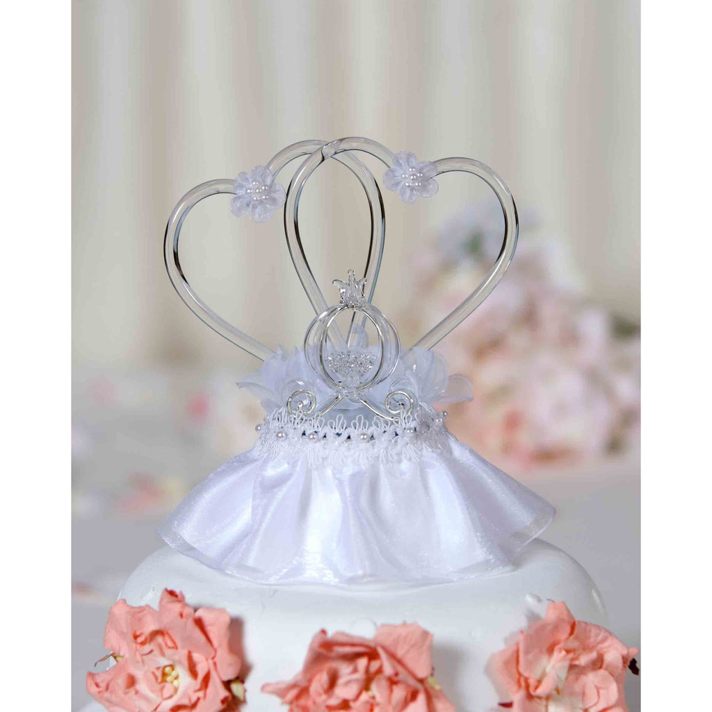 Pumpkin Coach Cake Topper With Glass Hearts - Wedding Collectibles