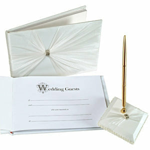 Rhinestone Elegance White Wedding Pen Set - PEN SET ONLY - Wedding Collectibles