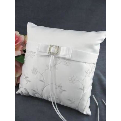 Rhinestone Embroidered Elegance Wedding Ring Bearer Pillow - Wedding Collectibles