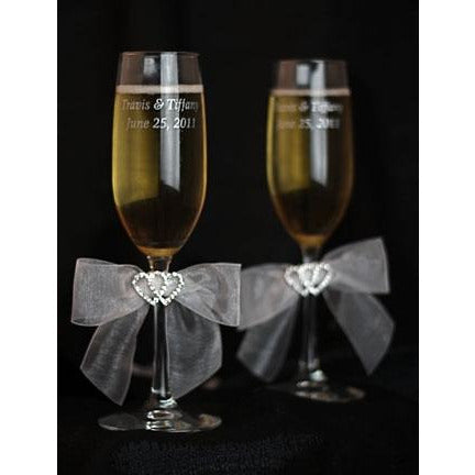 Rhinestone Hearts Wedding Toasting Glasses - Wedding Collectibles