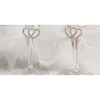 Rhinestone Hearts Wedding Toasting Glasses - Wedding Collectibles