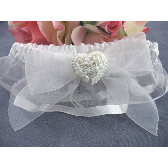 Rhinestone Pearlized Heart Rose Bouquet Wedding Garter - Wedding Collectibles