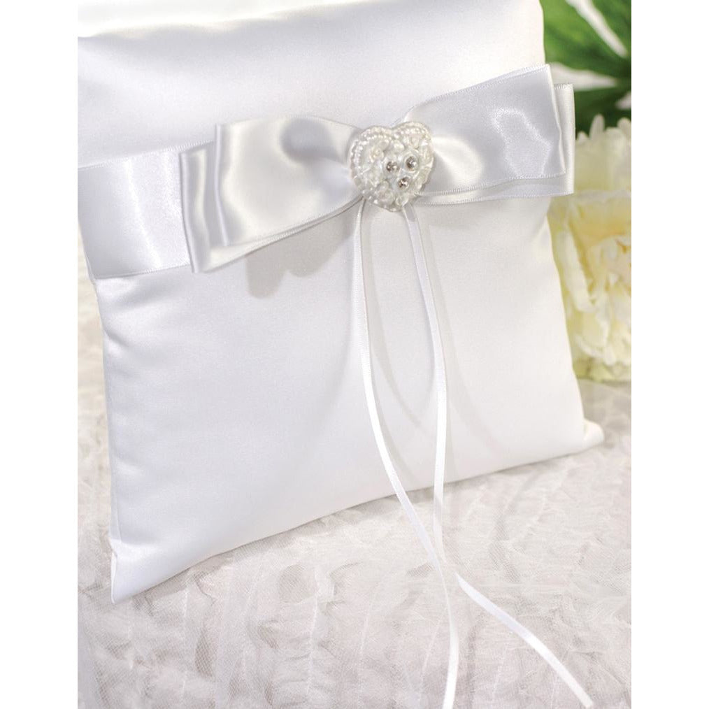 Rhinestone Pearlized Heart Rose Bouquet Wedding Ring Bearer Pillow - Wedding Collectibles