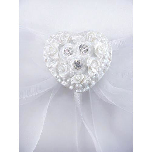 Rhinestone Pearlized Heart Rose Bouquet Wedding Ring Bearer Pillow - Wedding Collectibles