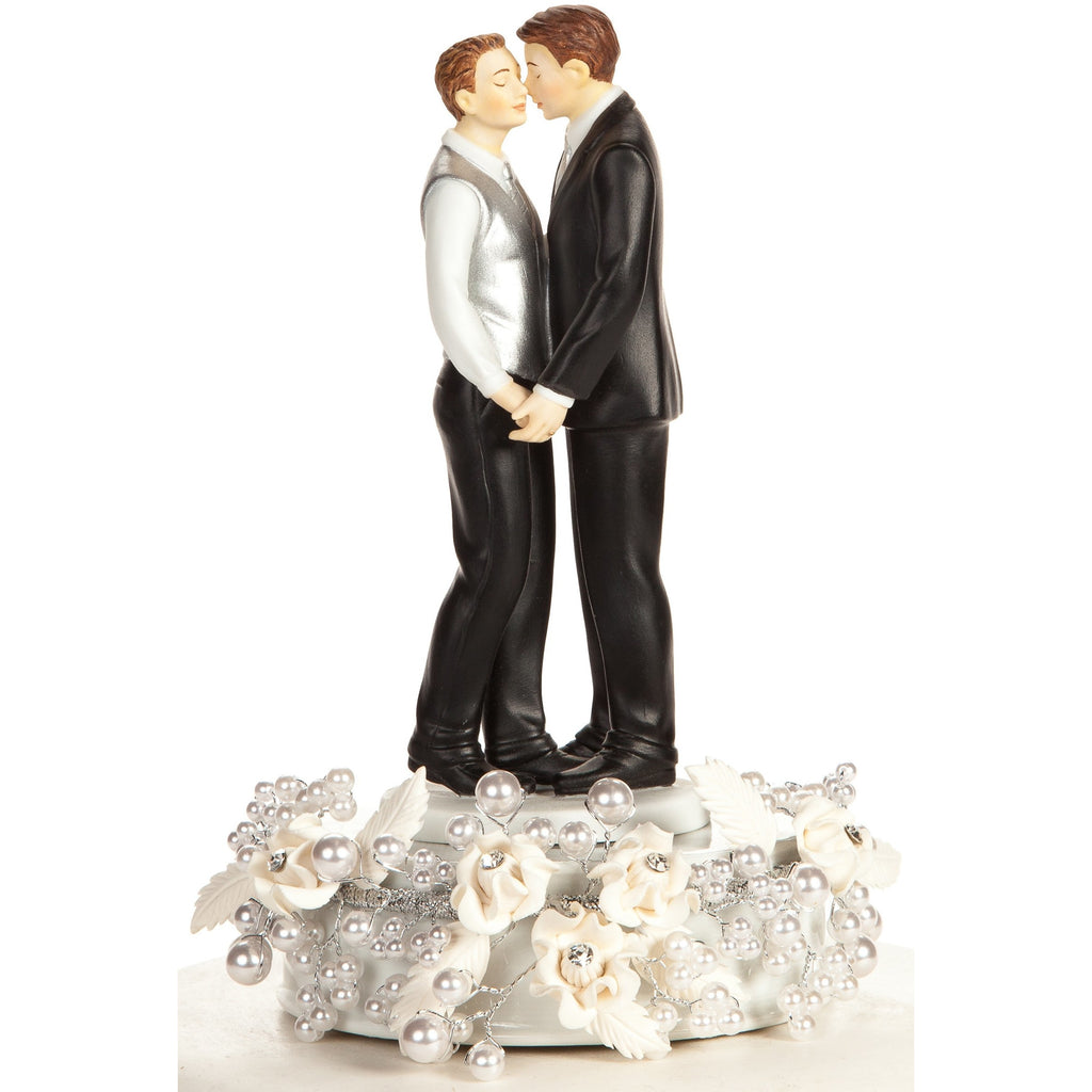 Romance Gay Rose Pearl Wedding Cake Topper (Silver or Gold) - Wedding Collectibles