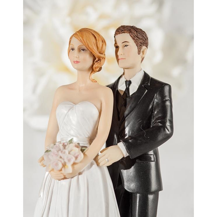 Rose Pearl Bride and Groom Wedding Cake Topper - Groom in Navy Suit - Wedding Collectibles