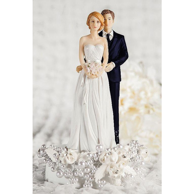 Rose Pearl Bride and Groom Wedding Cake Topper - Custom Hair Colors ...
