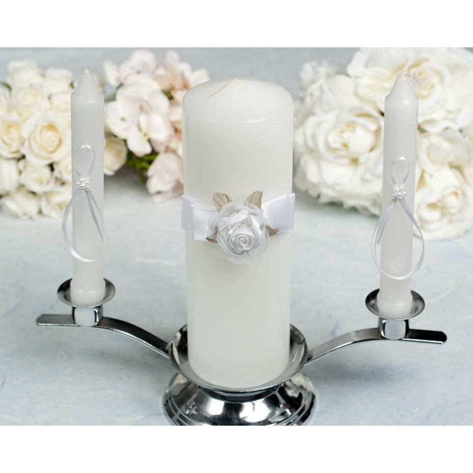 Rose Plush Satin and Organza Wedding Unity Candle Set - Wedding Collectibles