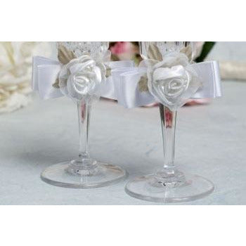 Rose Plush Satin and Organza Toasting Glasses - Wedding Collectibles