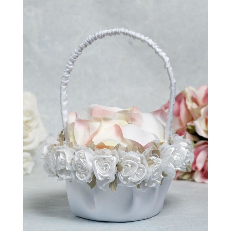 Rose Plush Satin and Organza Wedding Flower Girl Basket - Wedding Collectibles