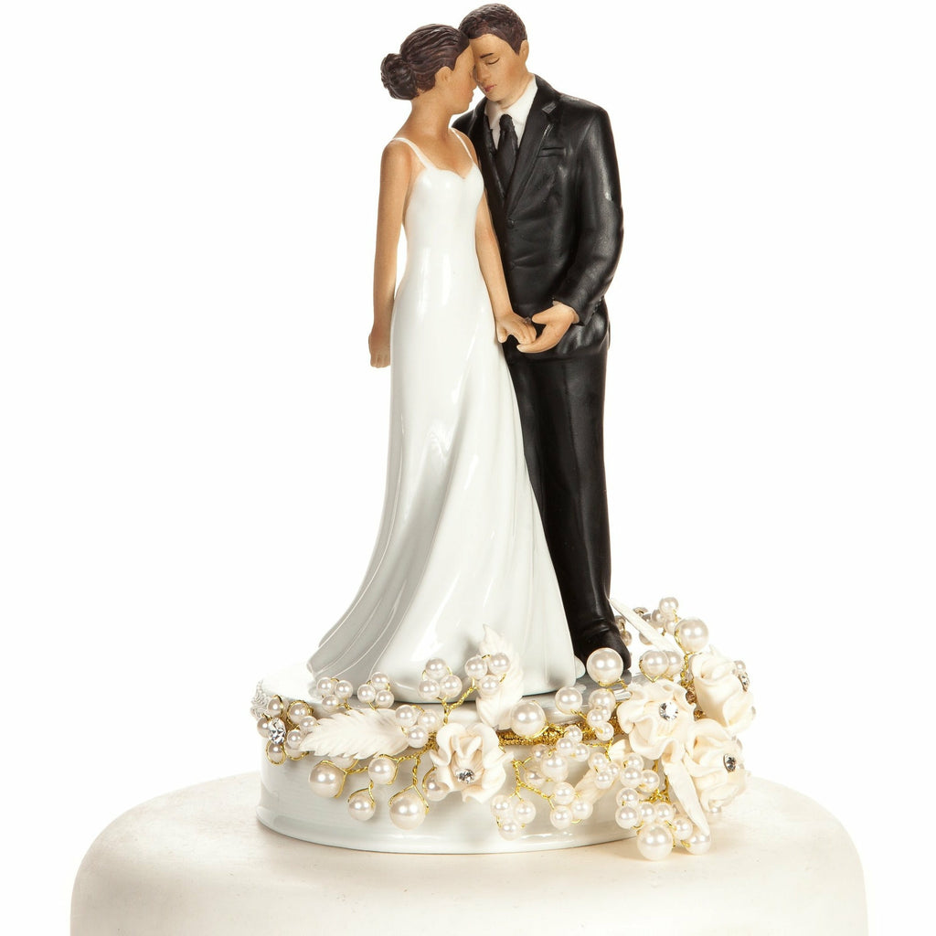 Rose and Pearls Elegant African American Cake Topper (Silver or Gold) - Wedding Collectibles