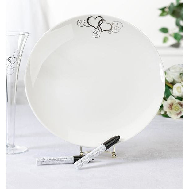 Round Signature Platter W/2 Pens - Wedding Collectibles