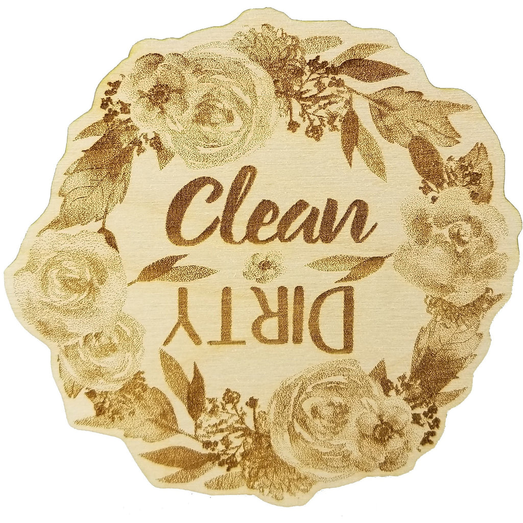 Floral Wreath Wood Dishwasher Magnet | Clean Dirty 3 Inch Round Magnet | Boho Stylish Rustic Shabby Chic Design | Kitchen Magnet for Home Decor, Gift for Men & Women, or Party Favors - Wedding Collectibles