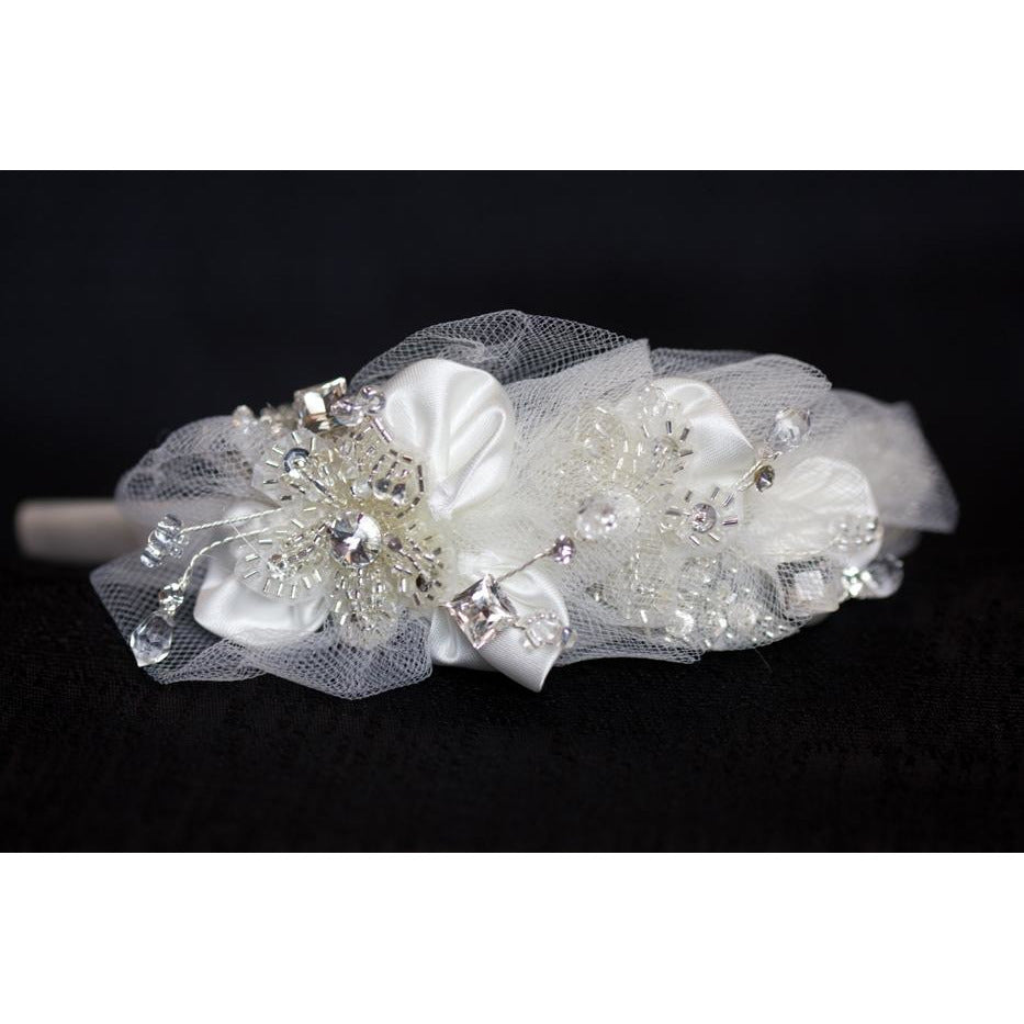 Satin and Crystals Beaded Ivory Headband - Wedding Collectibles