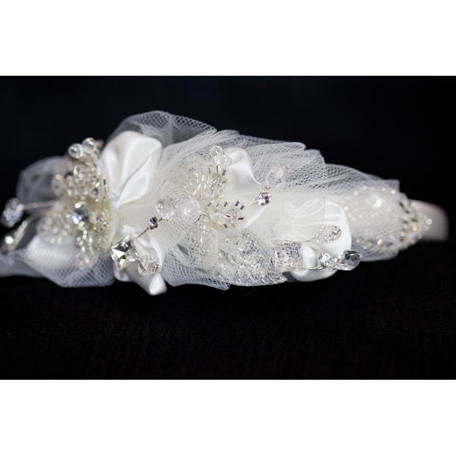 Satin and Crystals Beaded Ivory Headband - Wedding Collectibles