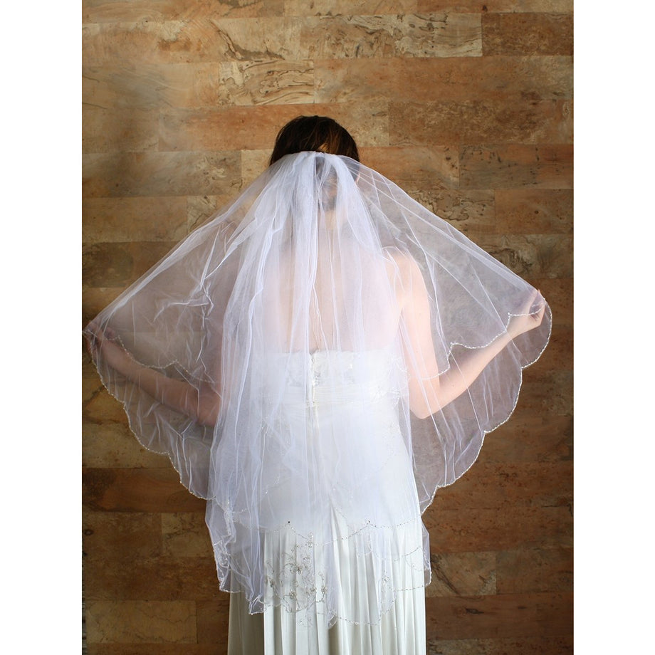 Scalloped Beaded Border & Cut Edge Veil - Wedding Collectibles