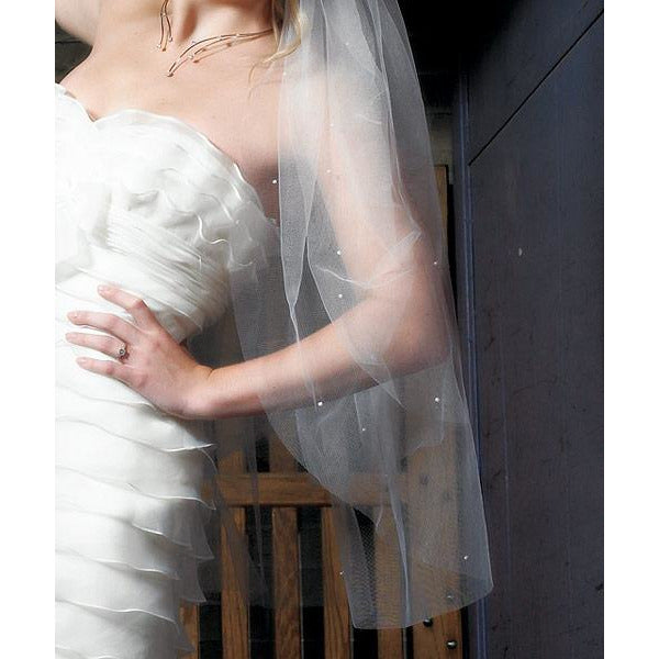 Ivory Scattered Pearl Border & Cut Edge Veil - Wedding Collectibles
