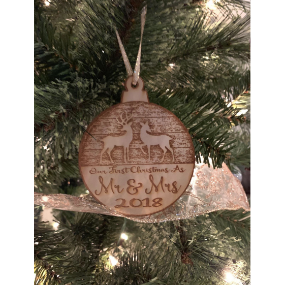 Our First Christmas Ornament (2022) Mr. and Mrs. Couples Tree Hanger | Vintage Birchwood Craftsmanship | Classic Collectible Keepsakes & Heirlooms - Wedding Collectibles