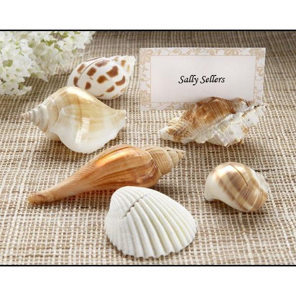 "Shells by the Sea" Authentic Shell Placecard Holders with Matching Placecards (Set of 6) - Wedding Collectibles