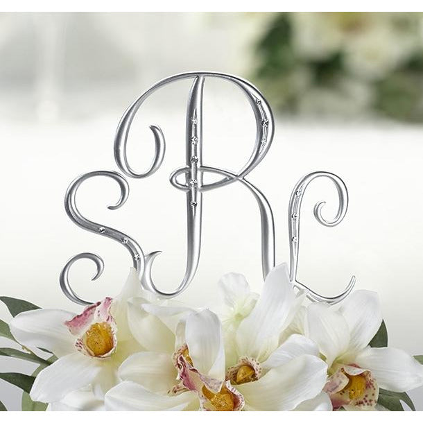Silver Finish with Rhinestones Monogram Cake Topper - Wedding Collectibles