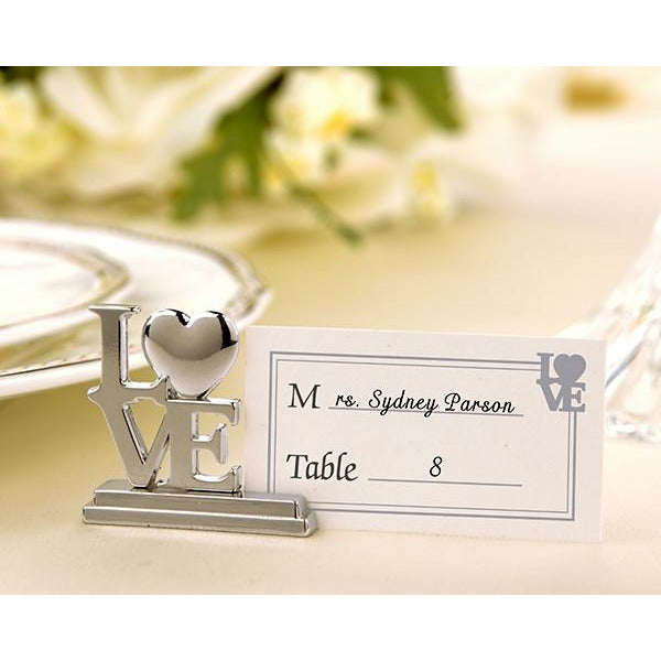 Silver LOVE Place Card Holders with Matching Place Cards (Set of 4) - Wedding Collectibles
