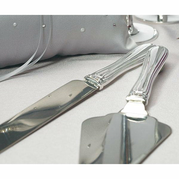Silver Plated Cake Serving Set with Elegant Crystals - Wedding Collectibles