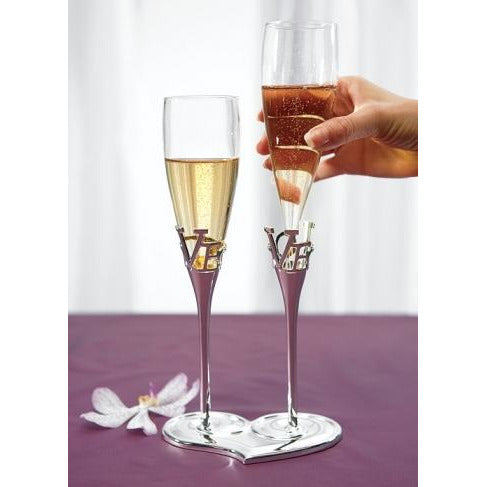Silver Plated Love Stem Champagne Holder and Glass Flutes - Wedding Collectibles