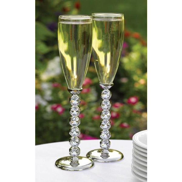 Silver Plated Stacked Crystal Glass Flutes - Wedding Collectibles