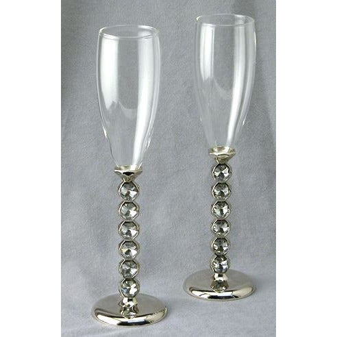 Silver Plated Stacked Crystal Glass Flutes - Wedding Collectibles