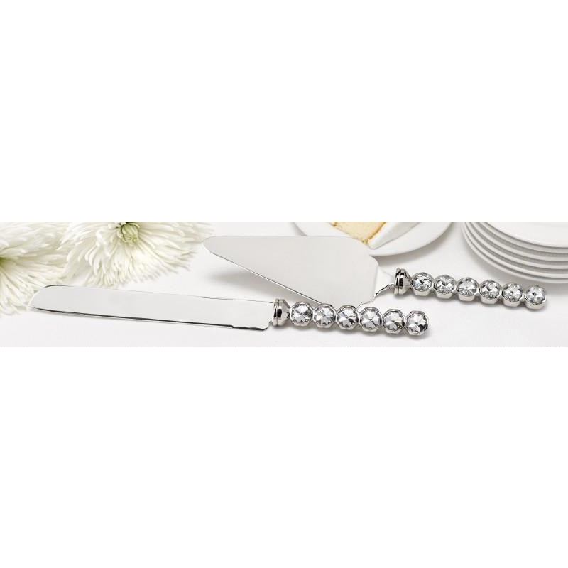Silver Plated Stacked Crystals Cake Server Set - Wedding Collectibles