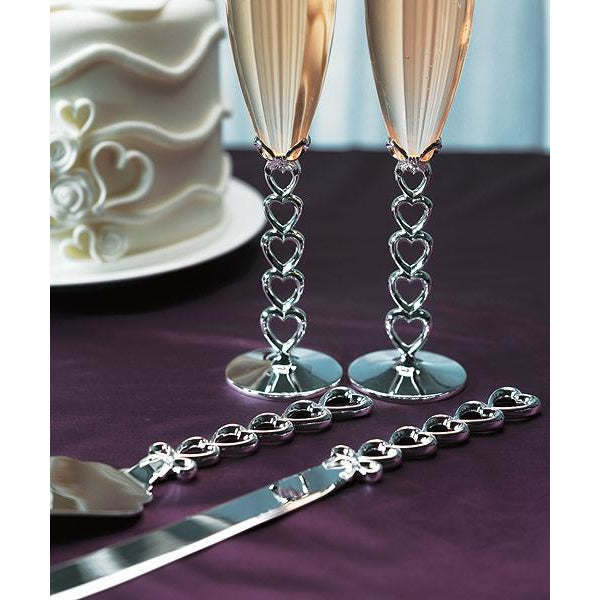 Silver Plated Stacked Hearts Cake Server Set - Wedding Collectibles