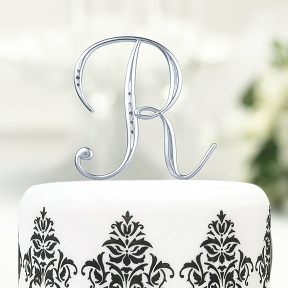 Silver Rhinestone Monogram Cake Topper - Wedding Collectibles