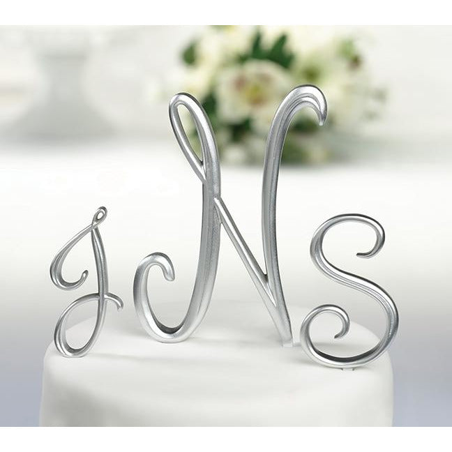 Silver Script Monogram Cake Topper - Wedding Collectibles